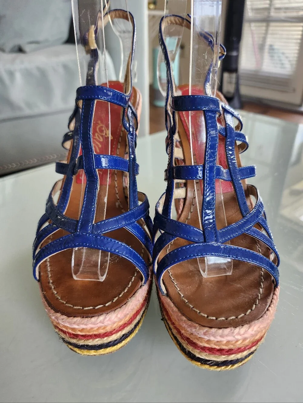 Paloma Barcelo Rainbow Espadrille Wedges Size 38 Boho Chic Y2K Retro 70's Disco